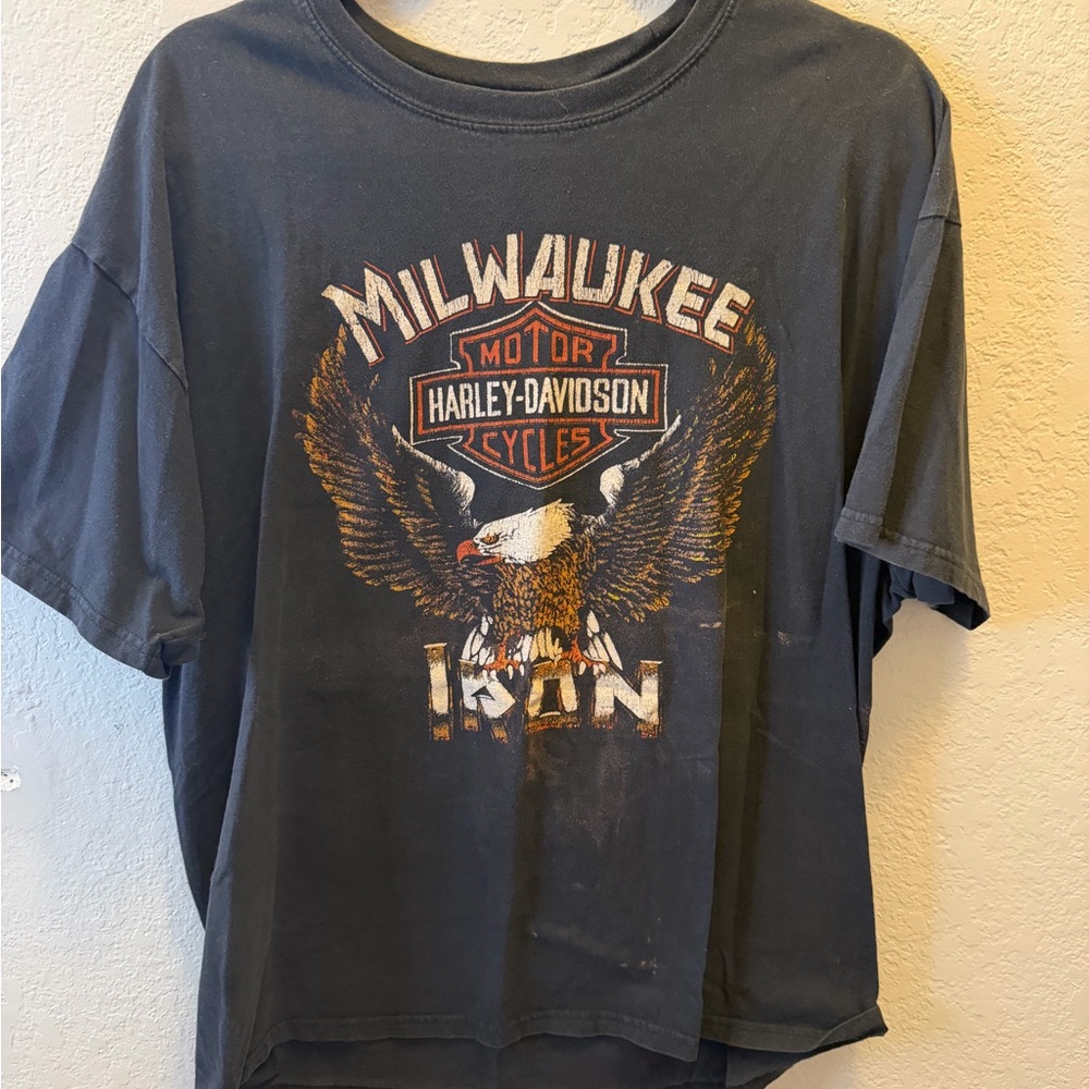 Vintage Harley Davidson Milwaukee Iron Double Sided Tee Black Faded Graphic